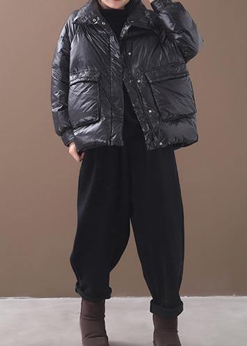Fine plus size women parka winter overcoat black stand collar warm winter coat - SooLinen