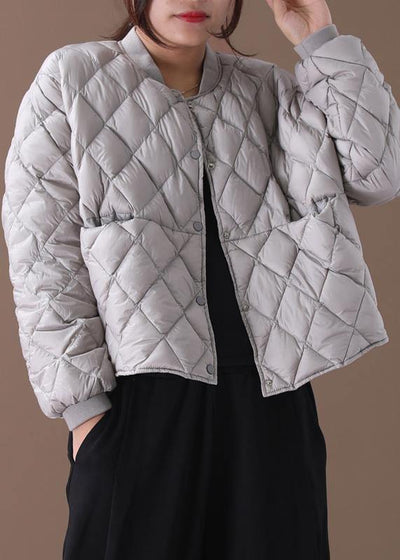 Fine plus size womens parka winter outwear gray stand collar Geometric warm winter coat - SooLinen
