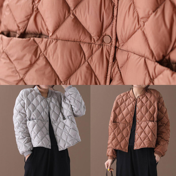 Fine plus size womens parka winter outwear gray stand collar Geometric warm winter coat - SooLinen