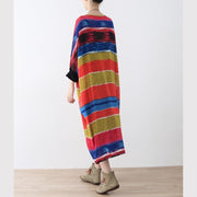 Fine rainbow natural linen dress  oversize striped traveling dress Elegant asymmetrical kaftans