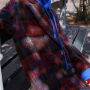 Fine red blue Plaid coats plus size Notched trench coat New double breasted Wool Coat