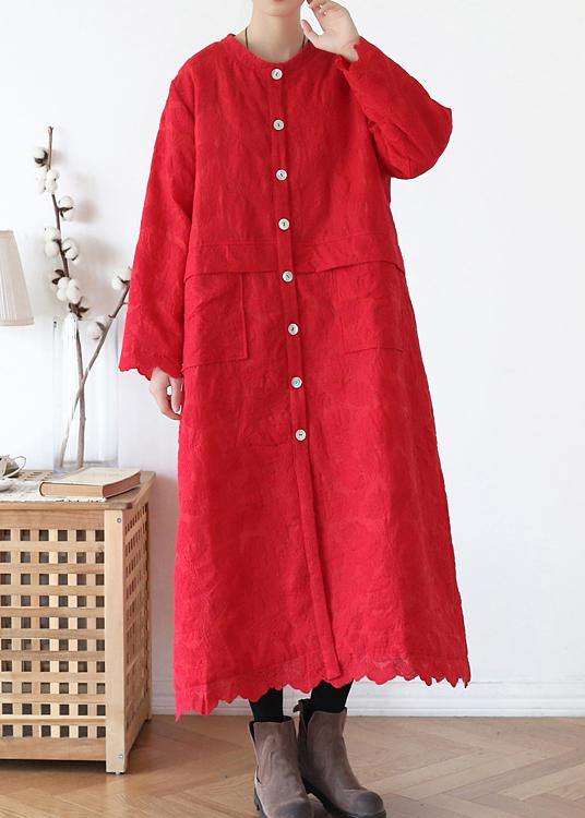 Fine red outwear plus size warm winter coat o neck Jacquard winter outwear - SooLinen