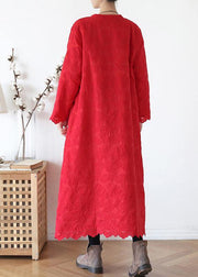 Fine red outwear plus size warm winter coat o neck Jacquard winter outwear - SooLinen