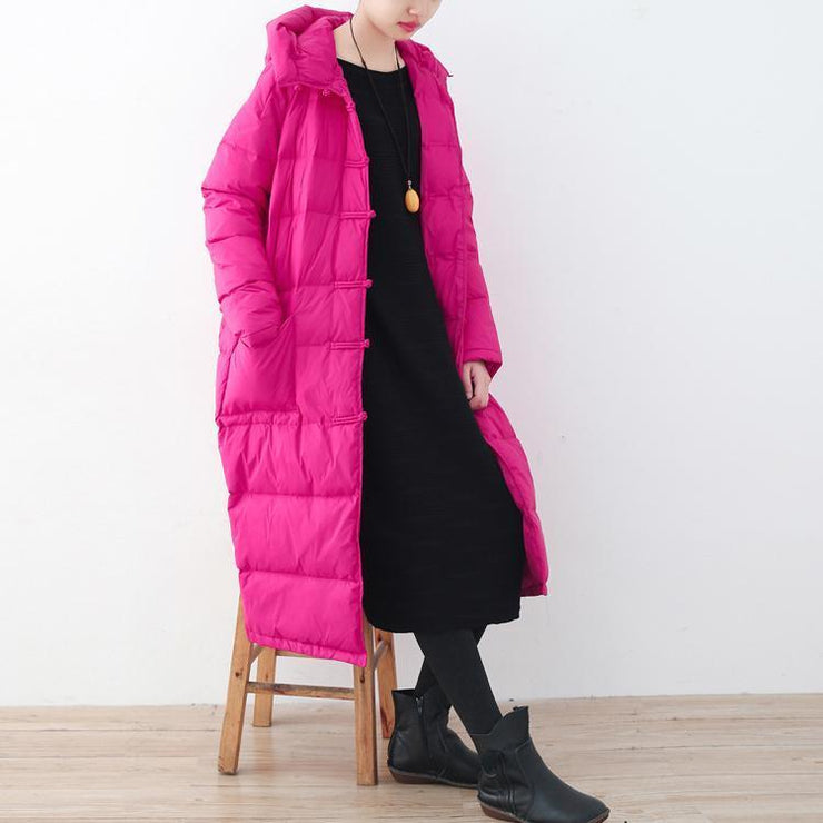 Feine rosarote Puffers Jacken Locker sitzende Daunenjacke Neue Winteroberbekleidung mit Kapuze Chinesischer Knopf
