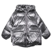 Fine silver gray down coat winter plus size womens parka hooded zippered Fine winter outwear - SooLinen
