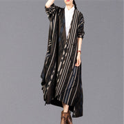 Fine striped long coat trendy plus size V neck asymmetric Coats Elegant Batwing Sleeve jackets