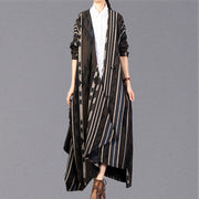 Fine striped long coat trendy plus size V neck asymmetric Coats Elegant Batwing Sleeve jackets