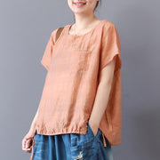 Feine Sommer-Tops aus Baumwollmischung plus Größe, kurzärmlige, einfarbige, lässige High-Low-Hem-Bluse