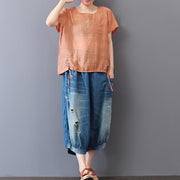 Feine Sommer-Tops aus Baumwollmischung plus Größe, kurzärmlige, einfarbige, lässige High-Low-Hem-Bluse