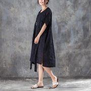 Feine Sommerkleider übergroßes, lockeres, kurzärmliges, unregelmäßiges schwarzes Kleid mit Rundhalsausschnitt