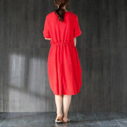 Fine tencel summer dress plus size clothing Red Summer Women Dress with Ruffles and Ribbon