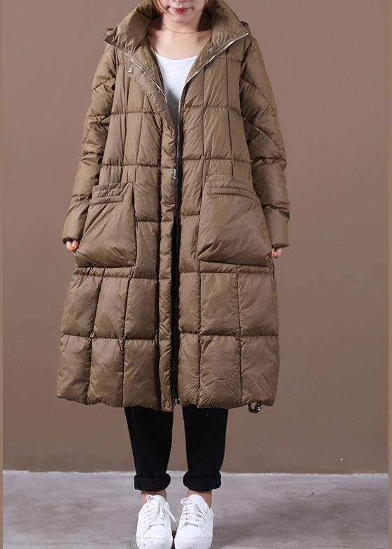 Fine Trendy Plus Size Cotton Jacket Winter Outwear Chocolate Hooded Zippered Cotton Coat - SooLinen