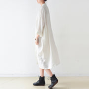 Fine white Ramine linen dresses plus size 2021 fall linen shirt dress