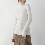 Feine weiße Bluse aus reinem Wollgemisch plus Größe Rollkragen-Reisebluse Neue Kleidung Pullover