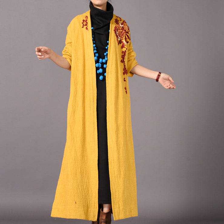 Fine yellow Coats casual embroidery baggy Winter coat boutique side open Coats