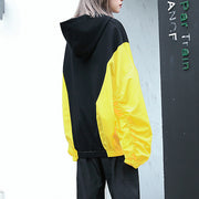 Fine yellow tops oversize hooded patchwork casual boutique batwing Sleeve baggy tops