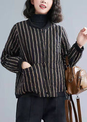 Fein gestreifte Taschen mit Reißverschluss Winter-Baumwollmäntel mit langen Ärmeln