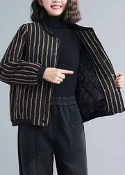 Fine Striped Zippered Pockets Winter Cotton Coats Long sleeve