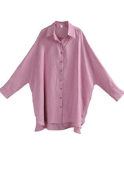 Fitted  Pink Purple side open Cotton Linen Summer Blouse Top - SooLinen