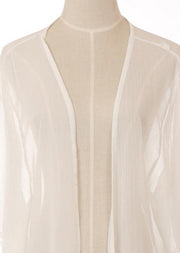 Fitted  White Half Sleeve side open Holiday Summer Chiffon cardigans - SooLinen