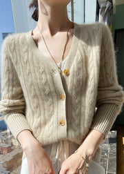 Fitted Apricot V Neck Button Cashmere Cardigan Spring