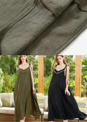 Fitted Army Green Oversized Patchwork Cotton Beach Dress Summer