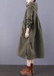 Taillierte Army Green Reißverschlusstaschen Baumwoll-Trenchcoats Spring