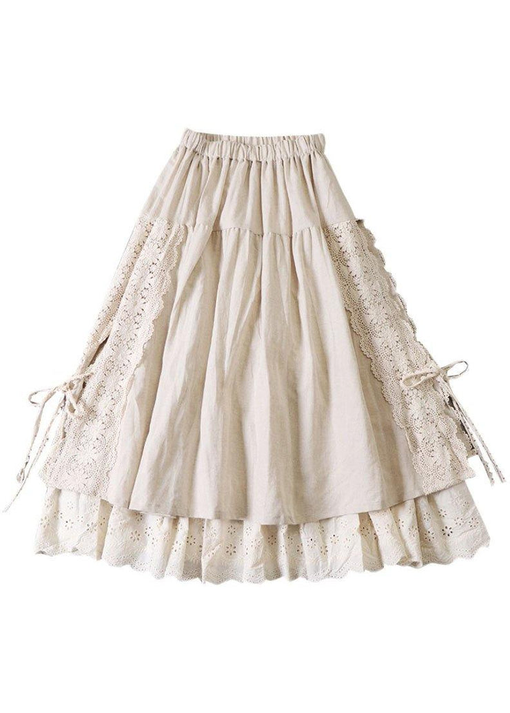 Fitted Beige Hollow Out Wrinkled Fall Patchwork Skirts - SooLinen