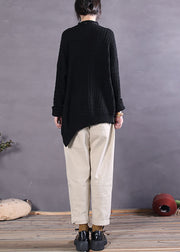 Fitted Black Asymmetrical Knit Sweaters Spring