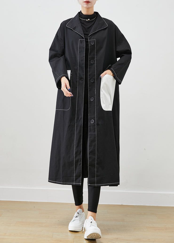 Fitted Black Asymmetrical Oversized Cotton Coats Fall