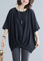 Fitted Black Batwing Sleeve Summer Tops - SooLinen