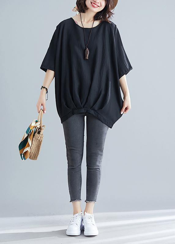 Fitted Black Batwing Sleeve Summer Tops - SooLinen