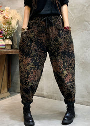 Fitted Black Cinched fashion Print denim Pants Winter