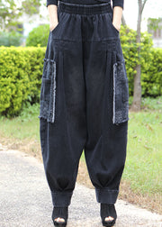 Ausgestattet schwarz grau Taschen Patchwork Jeans Winterhose Hose