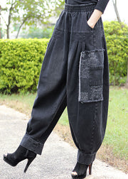 Ausgestattet schwarz grau Taschen Patchwork Jeans Winterhose Hose