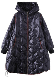 Fitted Black Hooded zippered Fine Cotton Filled Winter parkas