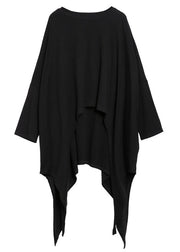 Tailliertes, schwarzes, asymmetrisches Design mit O-Ausschnitt, locker fallendes Langarm-Top