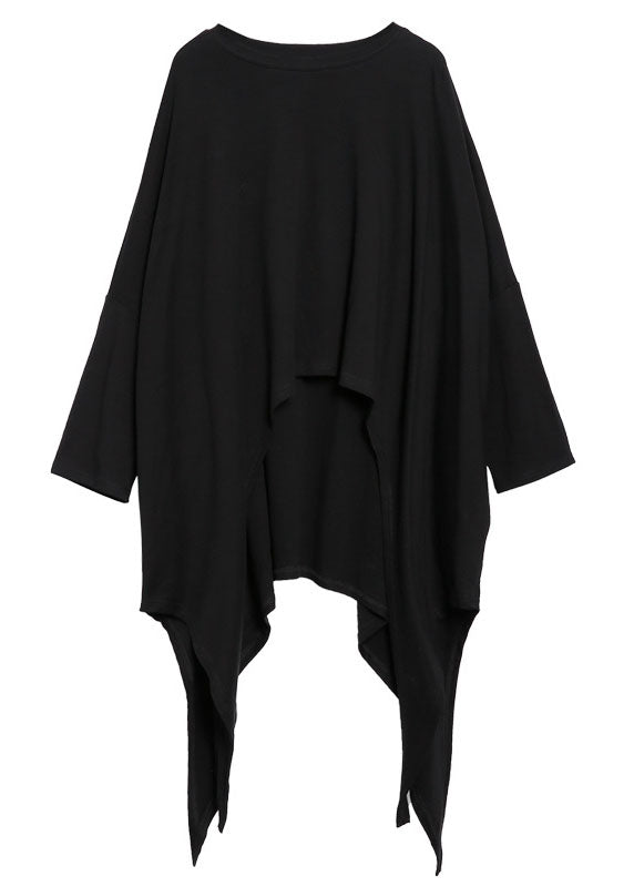 Fitted Black O-Neck asymmetrical design Loose Fall Long sleeve Top