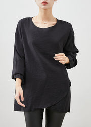 Fitted Black Oversized Asymmetrical Design Cotton Top Spring