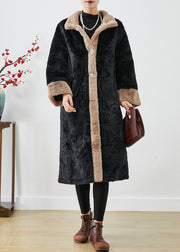 Fitted Black Oversized Patchwork Thick Fuzzy Fur Fluffy Jacket Fall