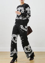 Fitted Black Oversized Print Cotton Two Pieces Set Spring