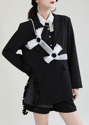 Taillierter schwarzer PeterPan-Kragen Patchwork asymmetrisches Design Herbst Langarm-Mantel