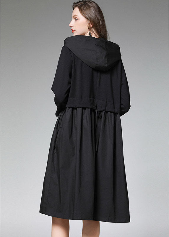 Fitted Black Pockets Long Sleeve Fall Dress