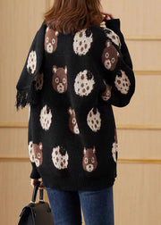 Fitted Black Print Free Scarf Knit Pullover Winter