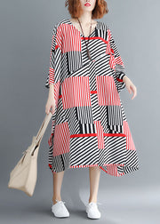 Fitted Black Red Striped Oversized Chiffon Maxi Dresses Batwing Sleeve