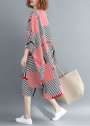 Fitted Black Red Striped Oversized Chiffon Maxi Dresses Batwing Sleeve