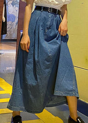 Taillierte blaue Taschen mit hoher Taille Patchwork A-Linie Denim-Röcke im Herbst