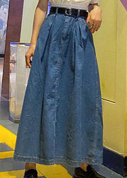 Fitted Blue High Waist Pockets Patchwork A Line Fall Denim Skirts