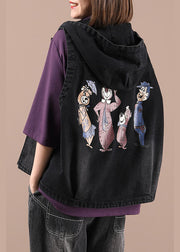 Fitted Blue Hooded Pockets Print Fall Tops Waistcoat