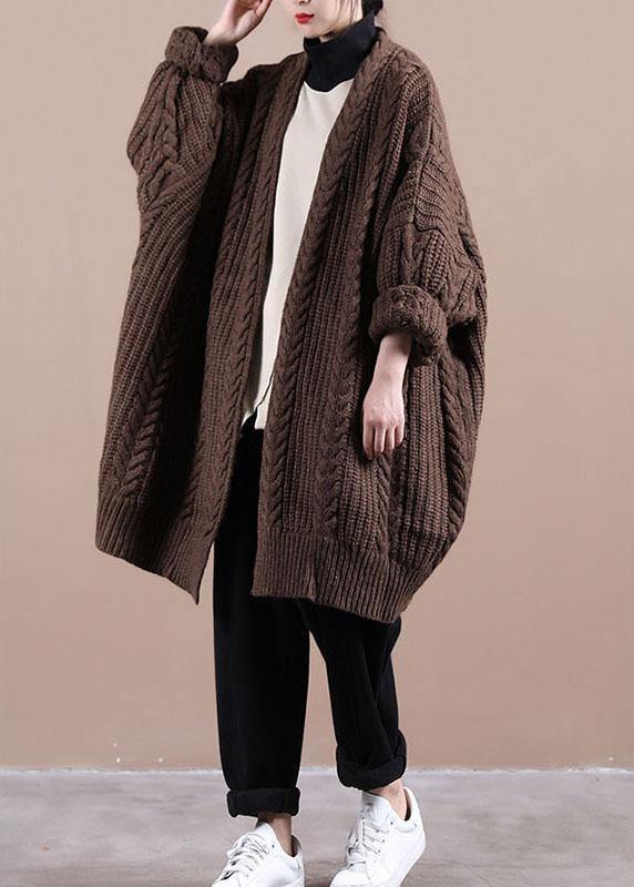 Fitted Chocolate KnitLong Sleeve Fall Cardigans Long - SooLinen